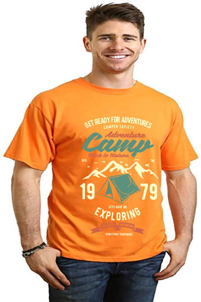Men's Camp Adventure T-shirt in orange by Spun Bamboo, bamboo viscose/organic cotton short sleeve on Tampa Home & Garden Store