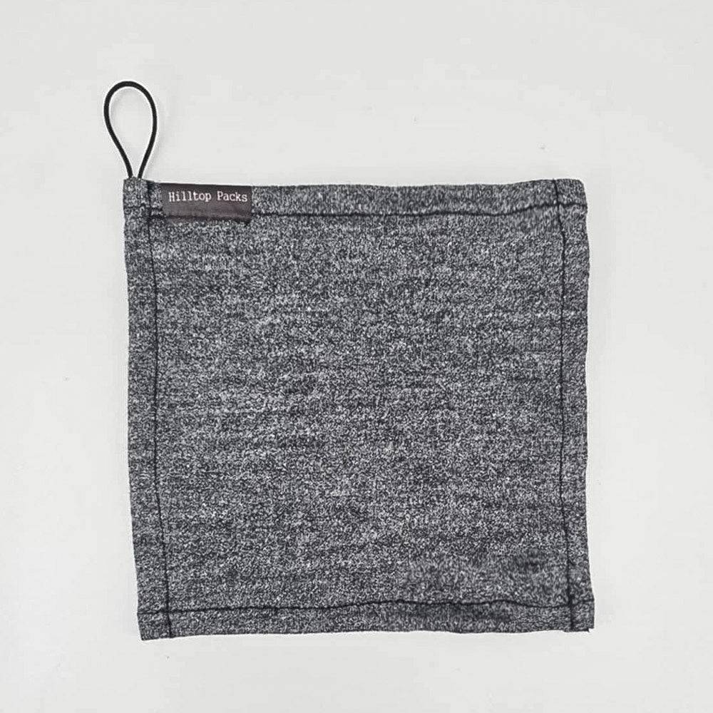 Merino wool camp towel by Hilltop Packs LLC, gray speckled fabric with loop on Tampa Home & Garden Store