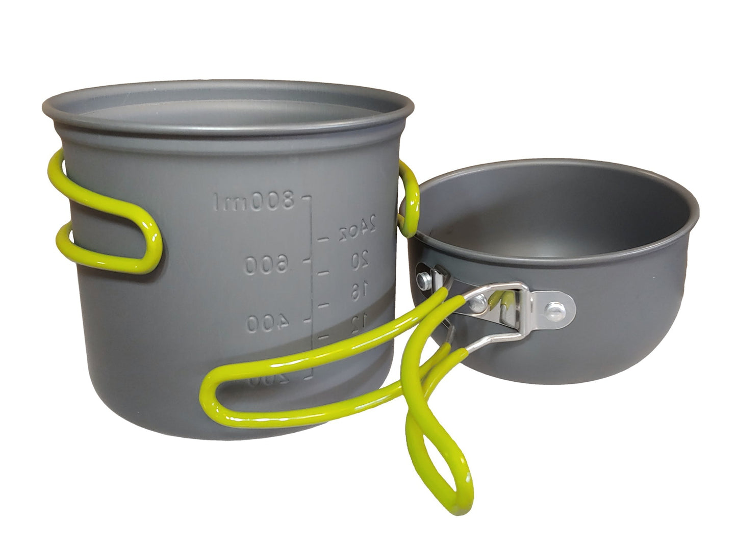 Bio Stove Cooking Kit gray 2-pack camping mugs with lime-green handles by River Country Gear on Tampa Home & Garden Store