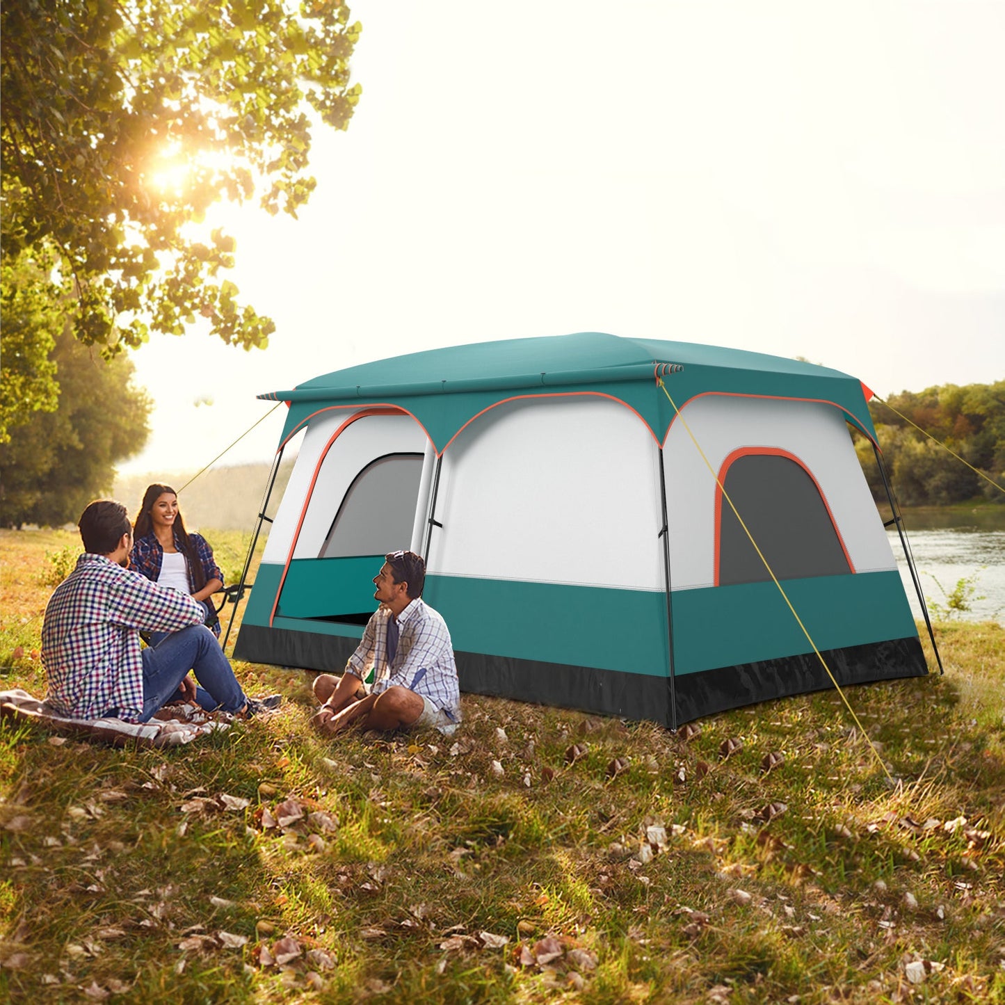 GemGear 6-8 Person Vis-A-Vis camping tent with double rooms and 2 doors teal/gray on Tampa Home & Garden Store