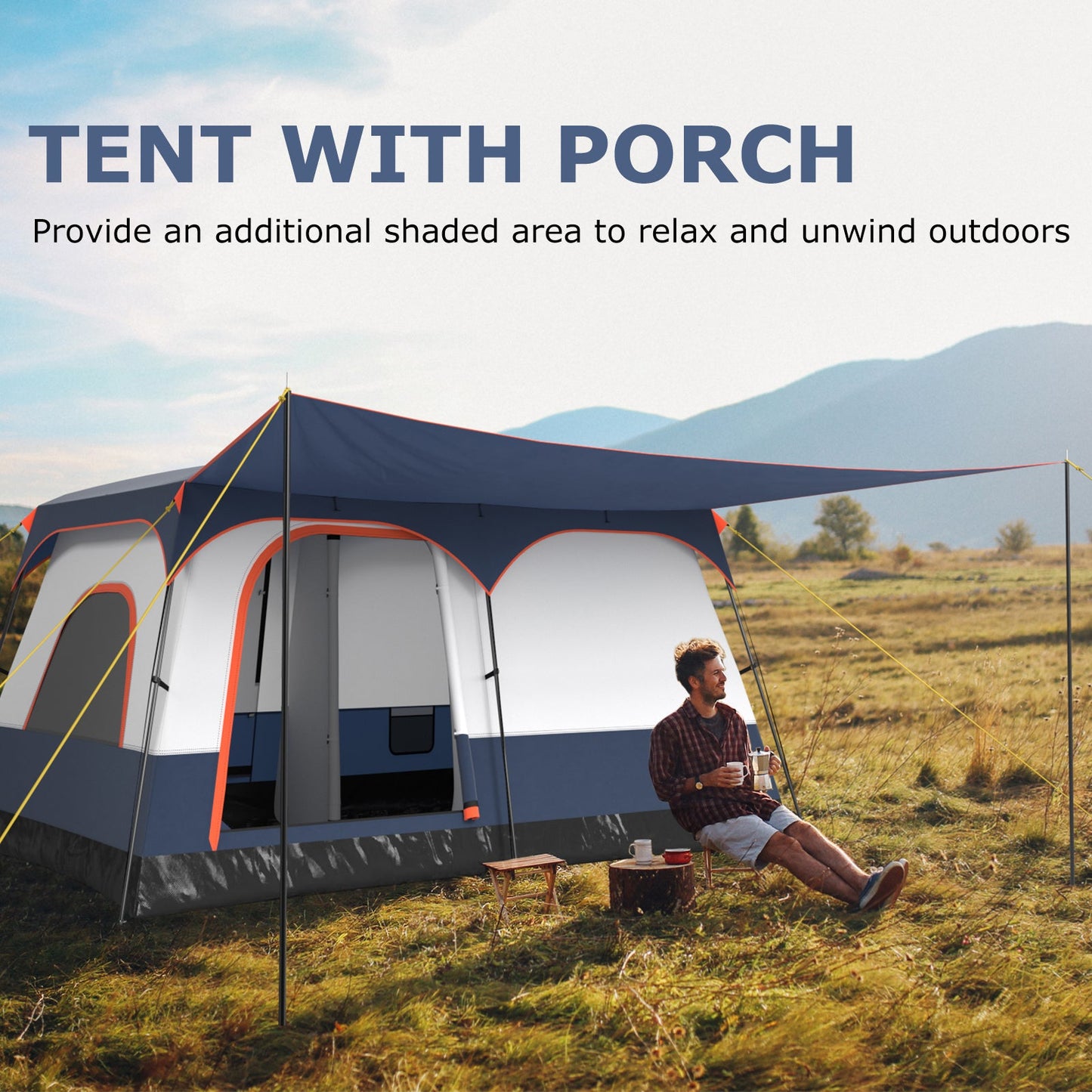 Tent GemGear 6-8 Person Vis-A-Vis camping tent with double rooms and 2 doors blue-gray on Tampa Home & Garden Store