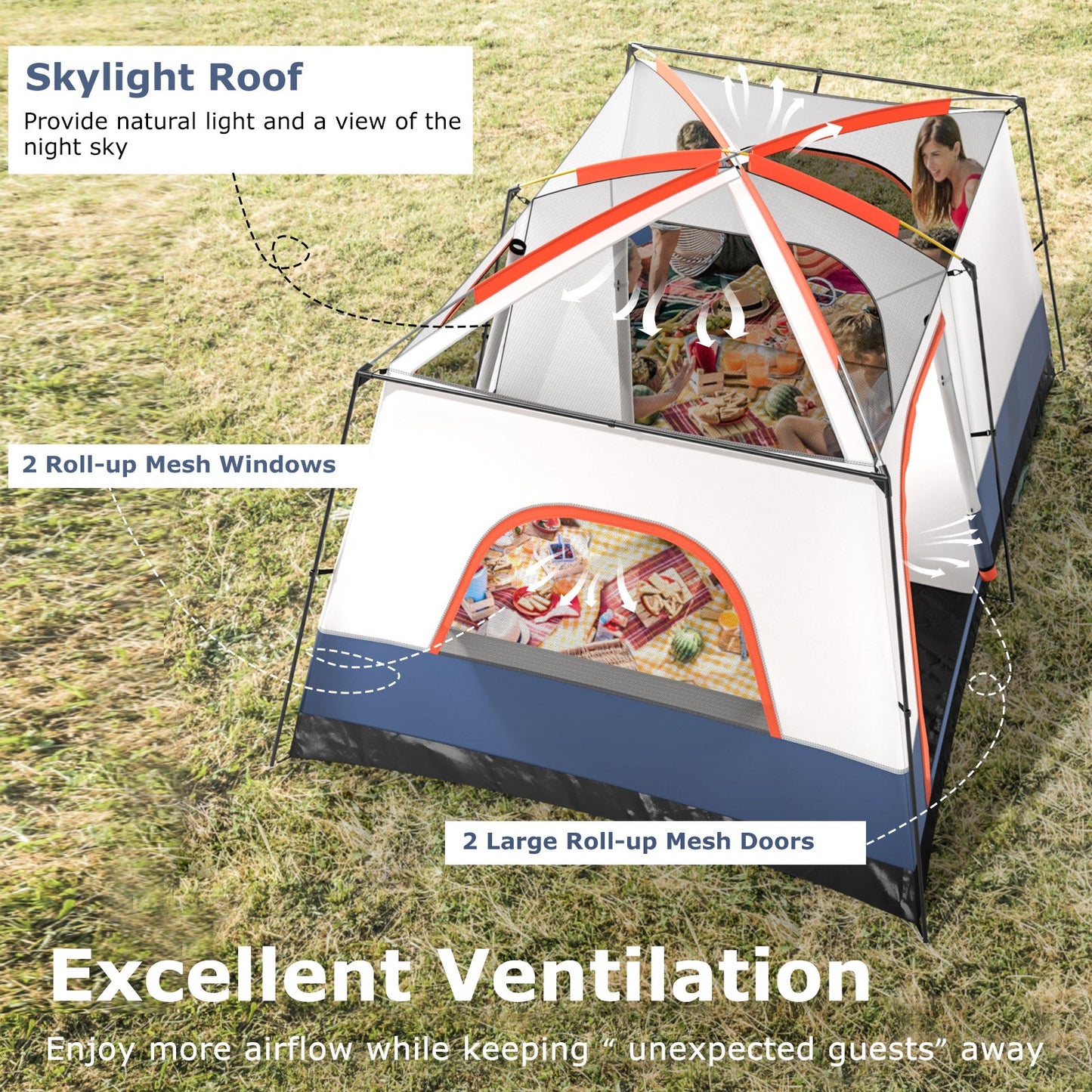 GemGear 6-8 Person Vis-A-Vis tent with double rooms, skylight roof, 2 large mesh doors on Tampa Home & Garden Store