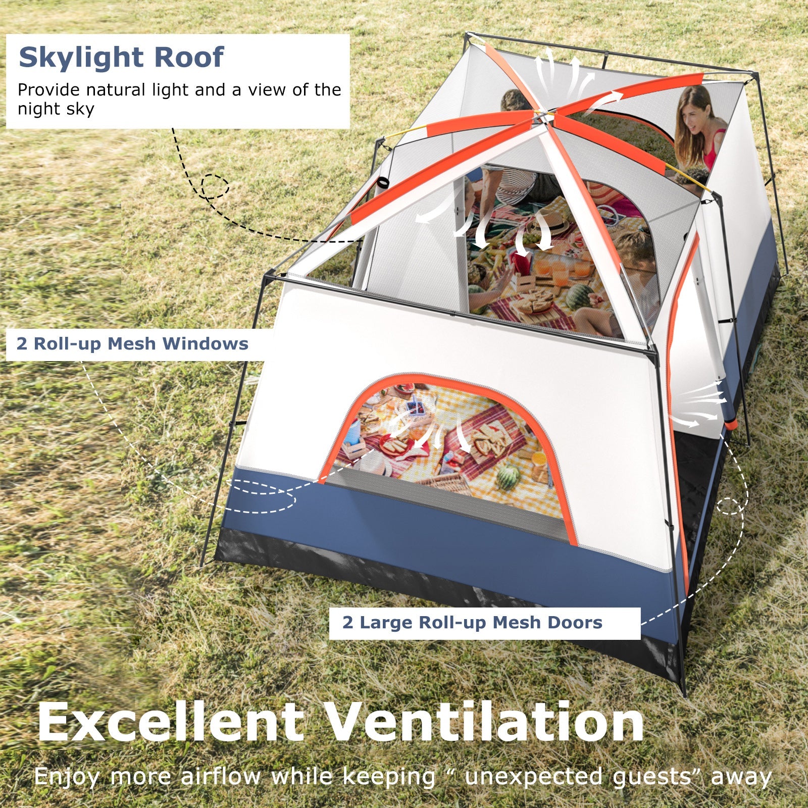 GemGear 6-8 Person Vis-A-Vis tent with double rooms, skylight roof, 2 large mesh doors on Tampa Home & Garden Store