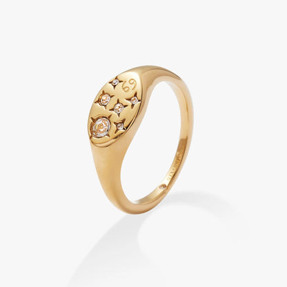 Gold-tone Cancer Zodiac Ring with 69 symbol and crystal accents by Alex and Ani on Tampa Home & Garden Store