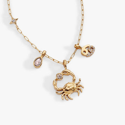 Cancer Zodiac Charm Cluster Necklace Gold Plated