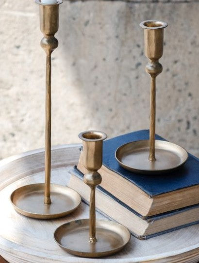 Set of 3 gold-plated candle holders by Thenestedfig, varying heights on Tampa Home & Garden Store