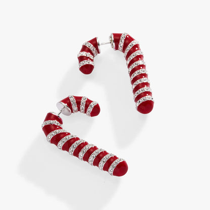 Candy Cane Front and Back Earrings With Crystals