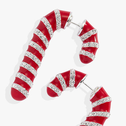 Candy Cane Front and Back Earrings With Crystals