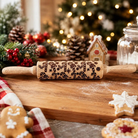 Christmas rolling pin with candy cane pattern, wooden Gia Roma pin for seasonal baking on Tampa Home & Garden Store