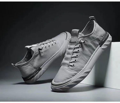 Stevvex canvas men's sneakers pair gray breathable cloth casual sports flats walking shoes on Tampa Home & Garden Store