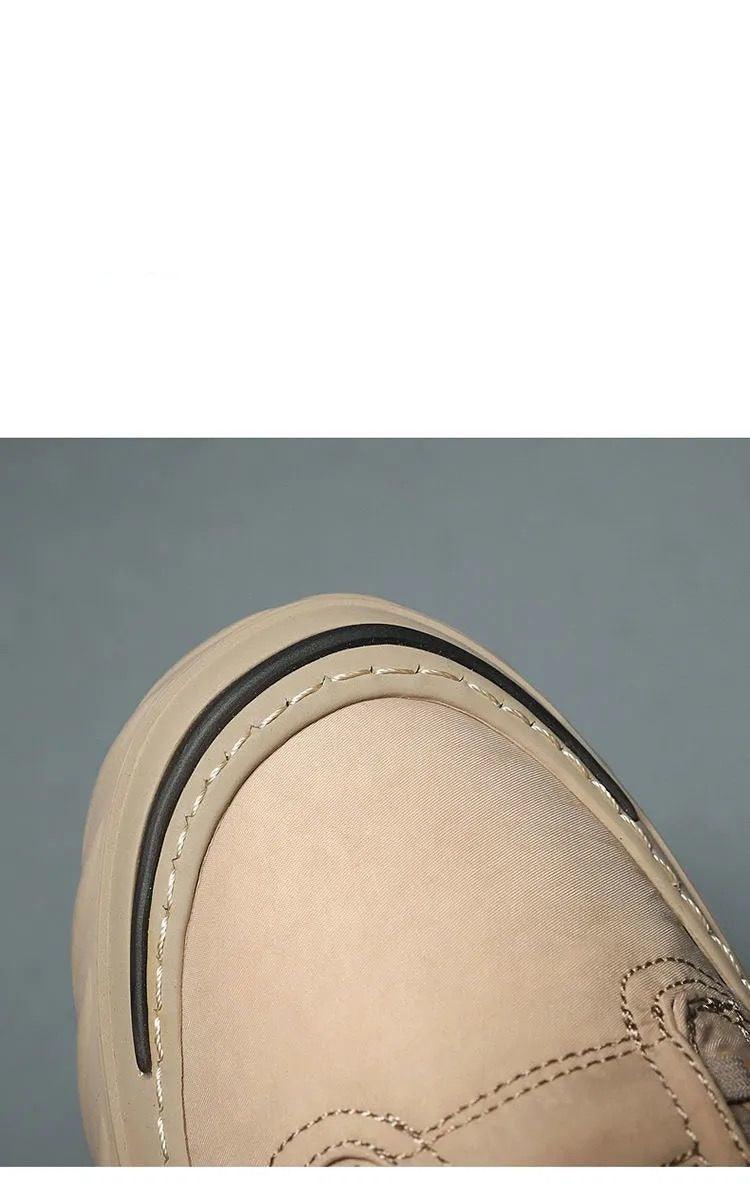 Stevvex canvas men’s sneakers beige upper with stitched seams beige sole close-up on Tampa Home & Garden Store