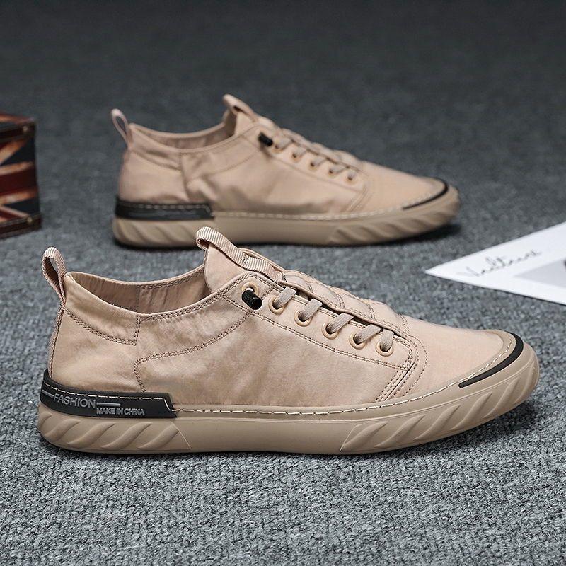 Stevvex canvas men's sneakers beige cloth upper, two casual walking shoes with lace-up on Tampa Home & Garden Store