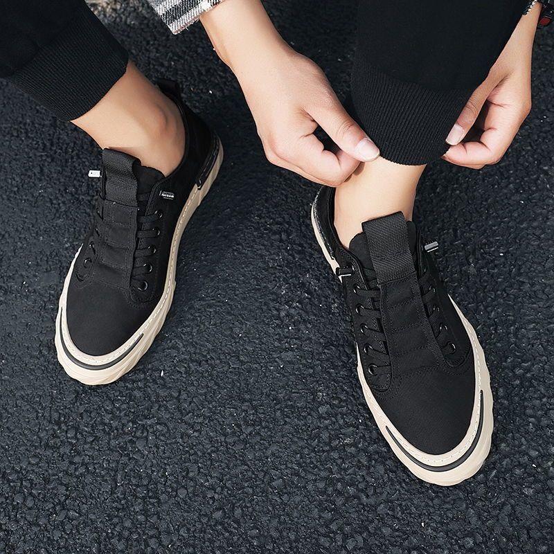 Stevvex canvas men's sneakers pair with black uppers and chunky beige sole on Tampa Home & Garden Store