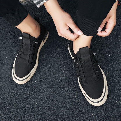 Stevvex canvas men's sneakers pair with black uppers and chunky beige sole on Tampa Home & Garden Store