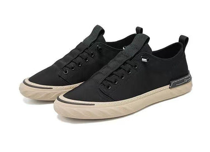 Stevvex canvas men's sneakers black upper beige sole lightweight breathable casual sports flats on Tampa Home & Garden Store