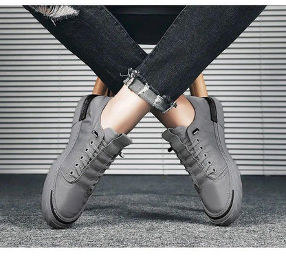 Stevvex canvas men's sneakers gray breathable cloth casual sport flats on Tampa Home & Garden Store