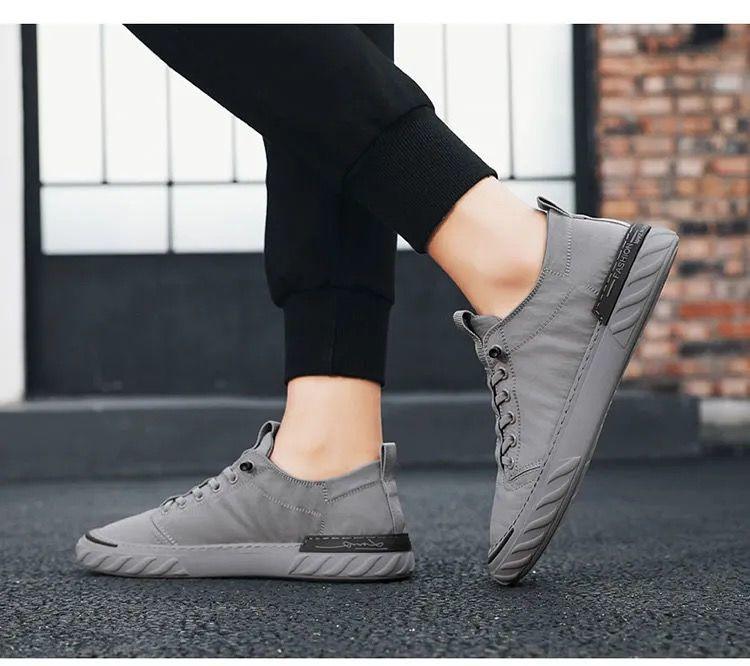 Stevvex gray canvas sneakers for men, breathable walking shoes with sole and heel tab on Tampa Home & Garden Store