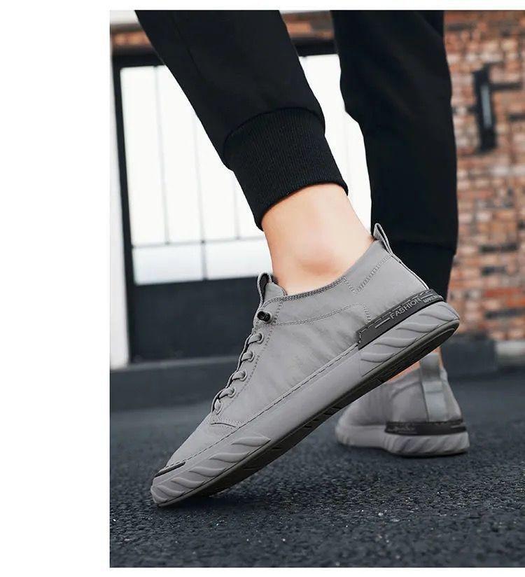 Stevvex men's grey canvas sneakers, breathable cloth casual flats, lightweight walking shoes on Tampa Home & Garden Store