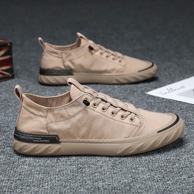 Stevvex canvas men's sneakers beige breathable canvas casual flats with chunky sole, two sneakers on Tampa Home & Garden Store
