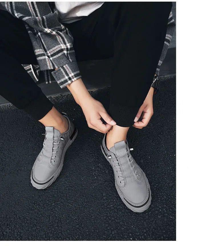 Stevvex canvas men's gray sneakers breathable cloth casual walking shoes on Tampa Home & Garden Store