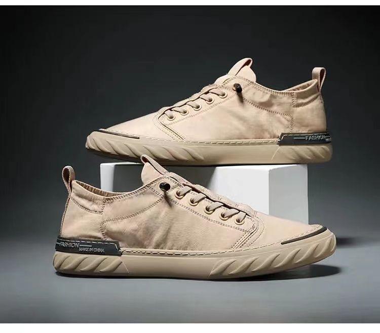 Stevvex beige canvas sneakers, lightweight casual flats, two shoes on display on Tampa Home & Garden Store