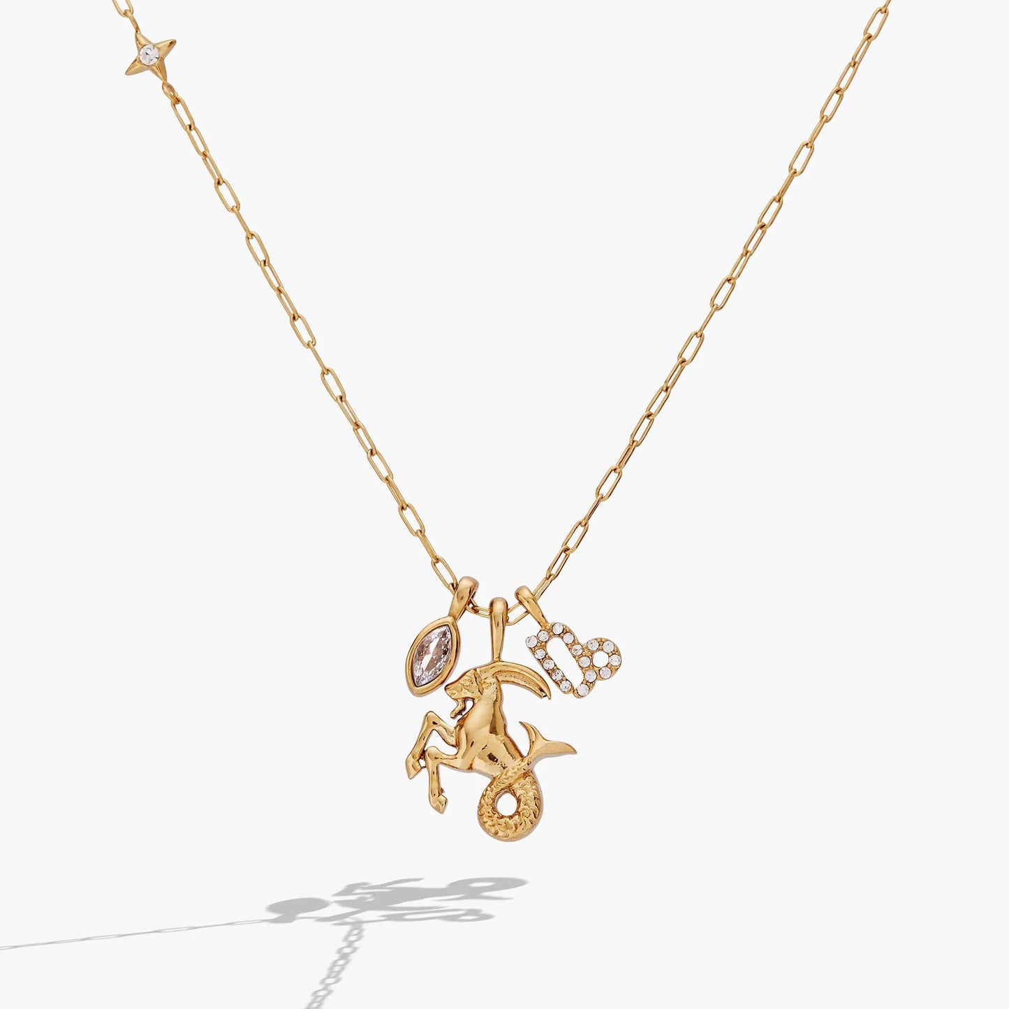 Capricorn Zodiac Charm Cluster Necklace Gold