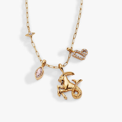 Capricorn Zodiac Charm Cluster Necklace Gold