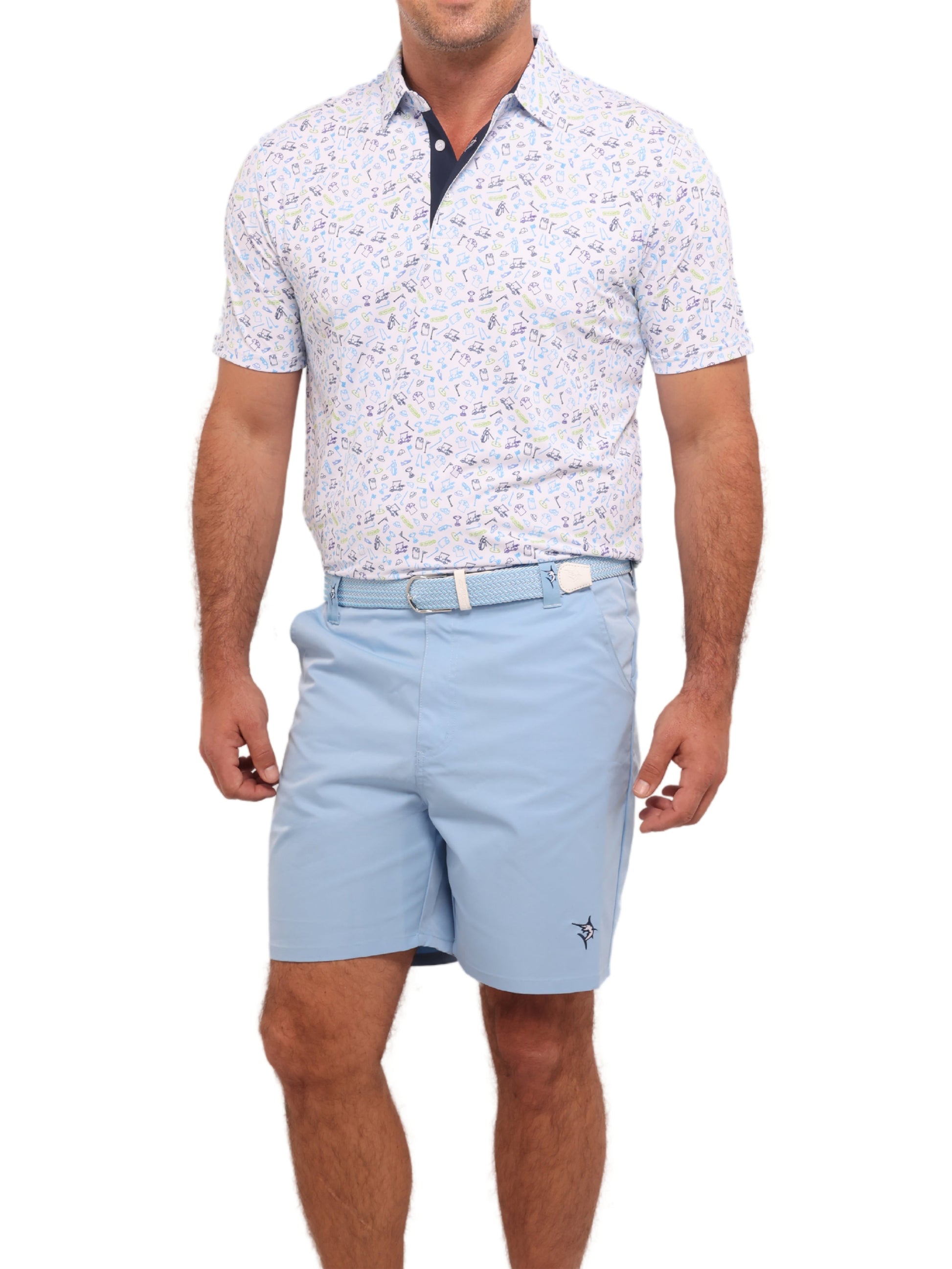 Captain Shorts by White Water Life, light blue shorts with matching belt on Tampa Home & Garden Store