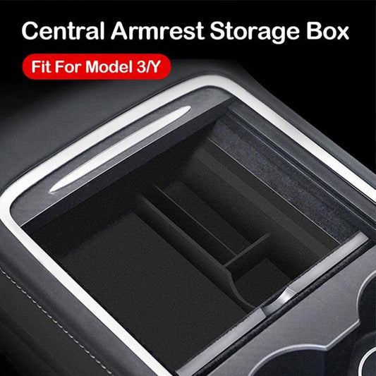 Car central armrest storage box by Stevvex, black flocked console organizer fits Model 3/Y on Tampa Home & Garden Store