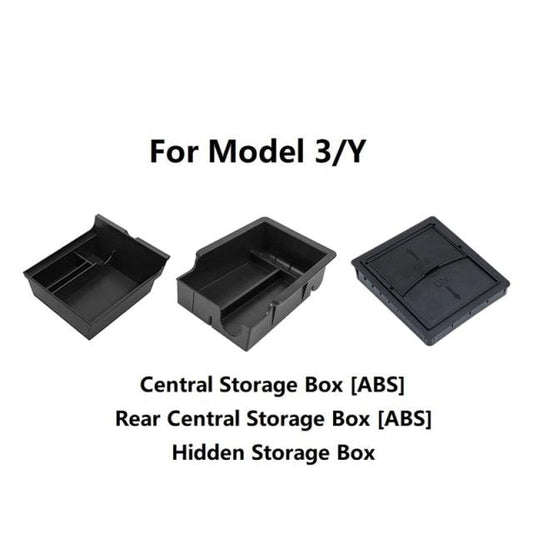 Stevvex car console organizer set for Model 3/Y, black ABS, 3 storage boxes on Tampa Home & Garden Store