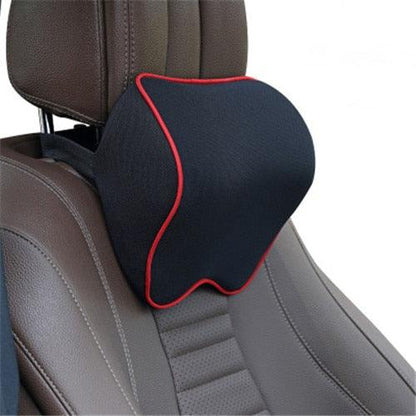 Car neck headrest pillow with memory foam, navy cover with red piping for driving on Tampa Home & Garden Store