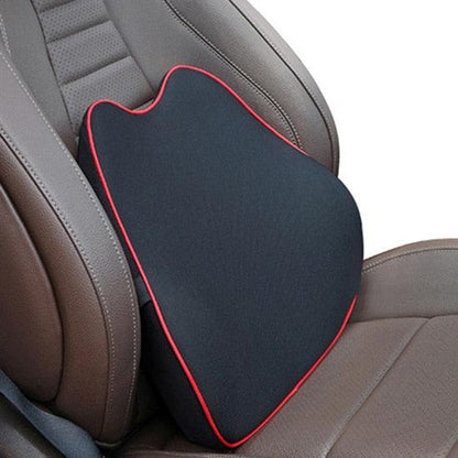 Car neck headrest pillow Stevvex, dark navy with red piping, memory foam, breathable cover on Tampa Home & Garden Store