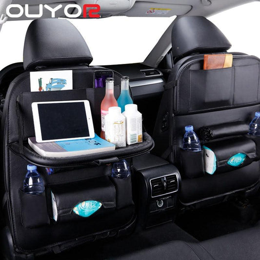 Stevvex backseat organizer set of 2 with foldable tablet tray and bottle pockets PU leather on Tampa Home & Garden Store