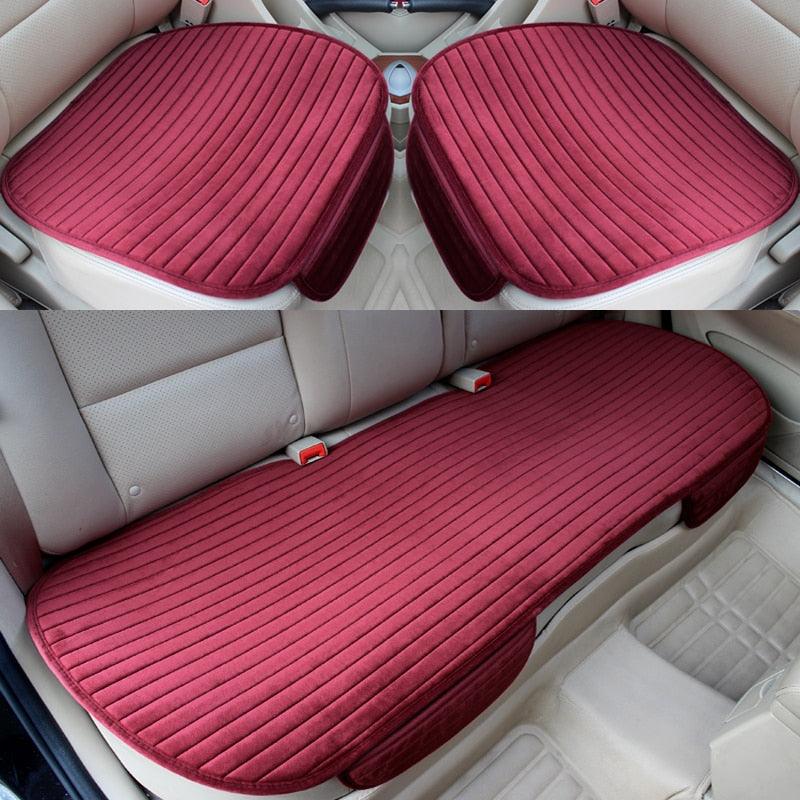 Stevvex red flocked car seat cover set universal fit, non-slip pleated cushion on Tampa Home & Garden Store