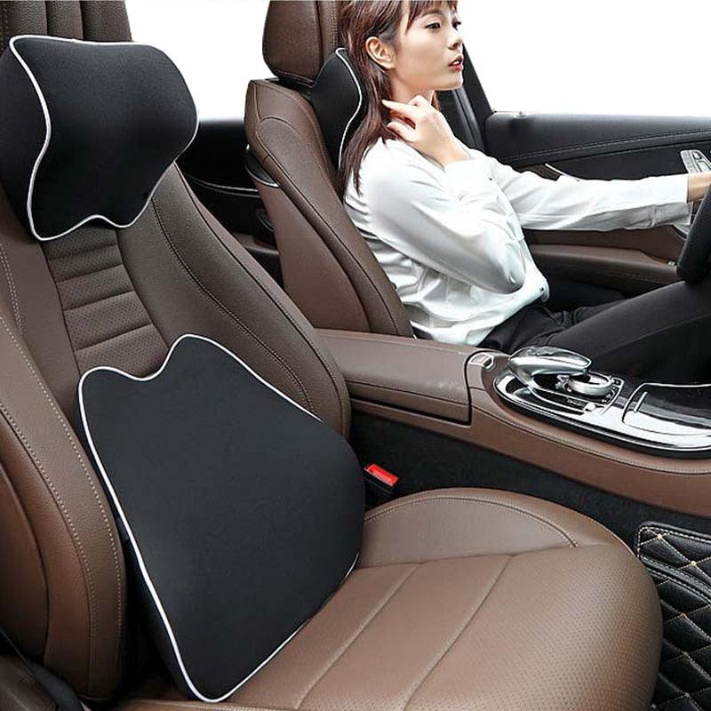 Stevvex car seat headrest pillow memory foam neck support black with white piping pair on Tampa Home & Garden Store