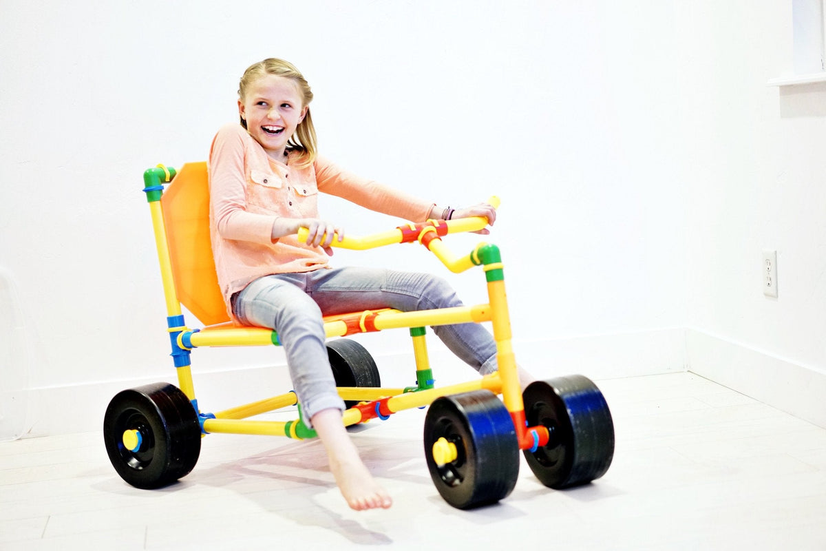 3 x TubeLox Deluxe Set colorful modular ride-on construction toy with yellow frame and multicolor joints on Tampa Home & Garden Store