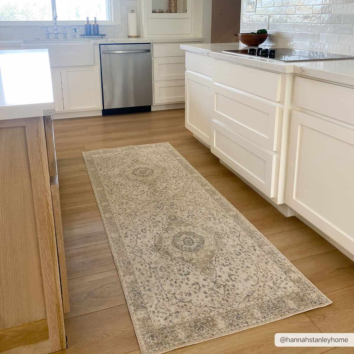 Cara Flat Pile Washable Rug, light gray runner with subtle medallion pattern Boutique Rugs on Tampa Home & Garden Store