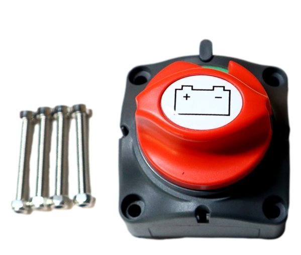 Carbon Offroad USA battery isolator switch with red knob, battery symbol, and four screws on Tampa Home & Garden Store
