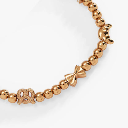 Carbs are My Love Language Beaded Stretch Bracelet rose gold with bow charm by Alex and Ani on Tampa Home & Garden Store