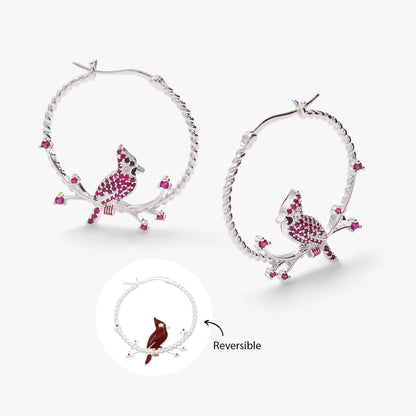 Cardinal Reversible Hoop Earrings by ALEX AND ANI twisted hoops with pink cardinal accents on Tampa Home & Garden Store