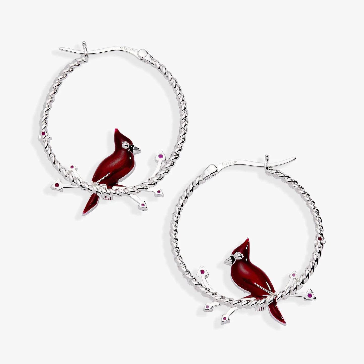 Cardinal Reversible Hoop Earrings by ALEX AND ANI, silver twisted hoop with red cardinal charm on Tampa Home & Garden Store