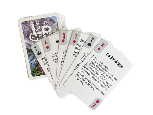 Life in a Pack Survival Playing Cards deck by River Country Gear with mountain landscape backs on Tampa Home & Garden Store