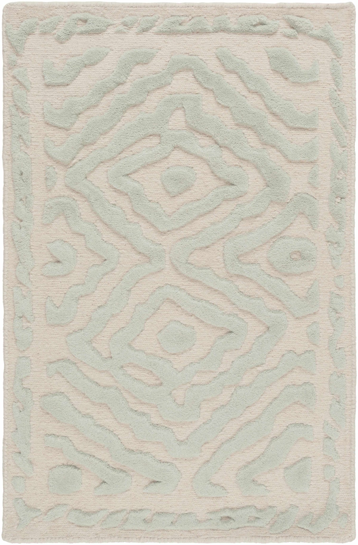 Carnegie Area Rug by Boutique Rugs, pink field with pale blue raised abstract motif on Tampa Home & Garden Store