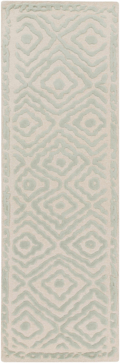 Carnegie Area Rug by Boutique Rugs, cream with pale blue geometric ikat pattern, runner style on Tampa Home & Garden Store