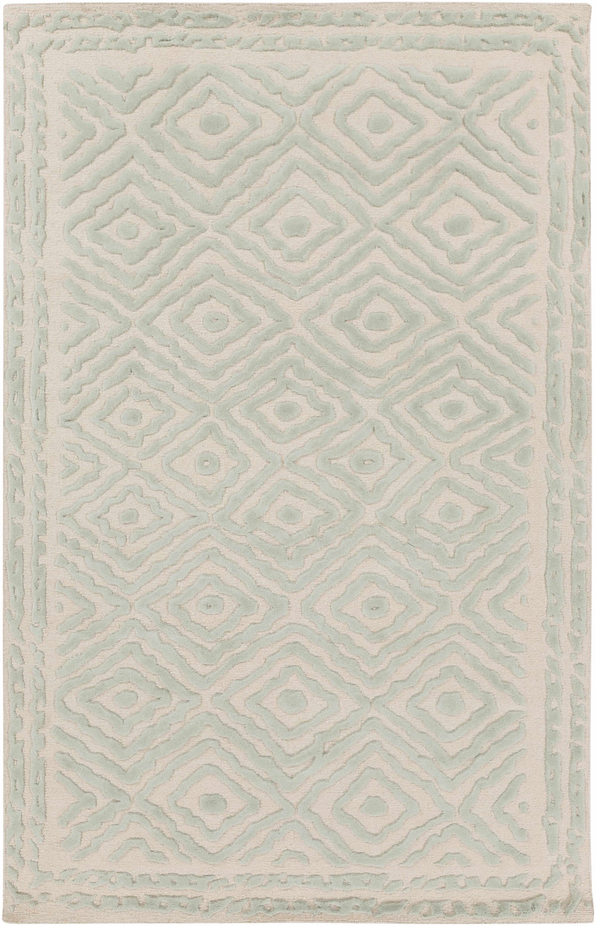 Carnegie Area Rug by Boutique Rugs in mint and ivory with geometric diamond lattice pattern on Tampa Home & Garden Store