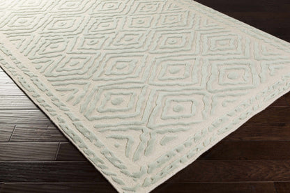 Carnegie Area Rug beige with mint geometric diamond pattern on Tampa Home & Garden Store