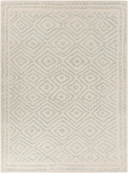 Carnegie Area Rug by Boutique Rugs in pale teal and ivory geometric diamond pattern on Tampa Home & Garden Store