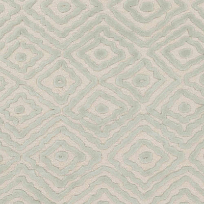 Carnegie Area Rug in mint and beige with a geometric diamond lattice pattern on Tampa Home & Garden Store