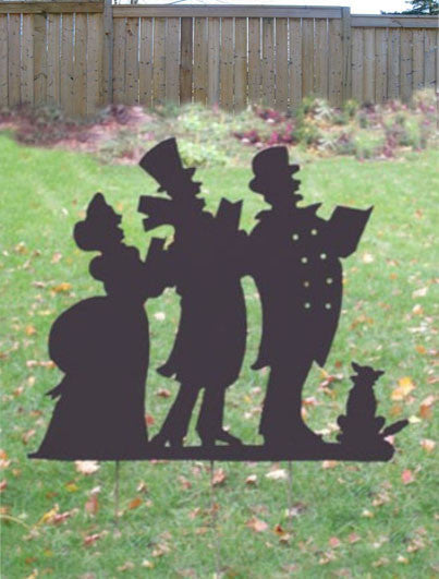 Black metal Christmas Caroling Silhouette carolers and a dog, Rustica Ornamentals on Tampa Home & Garden Store