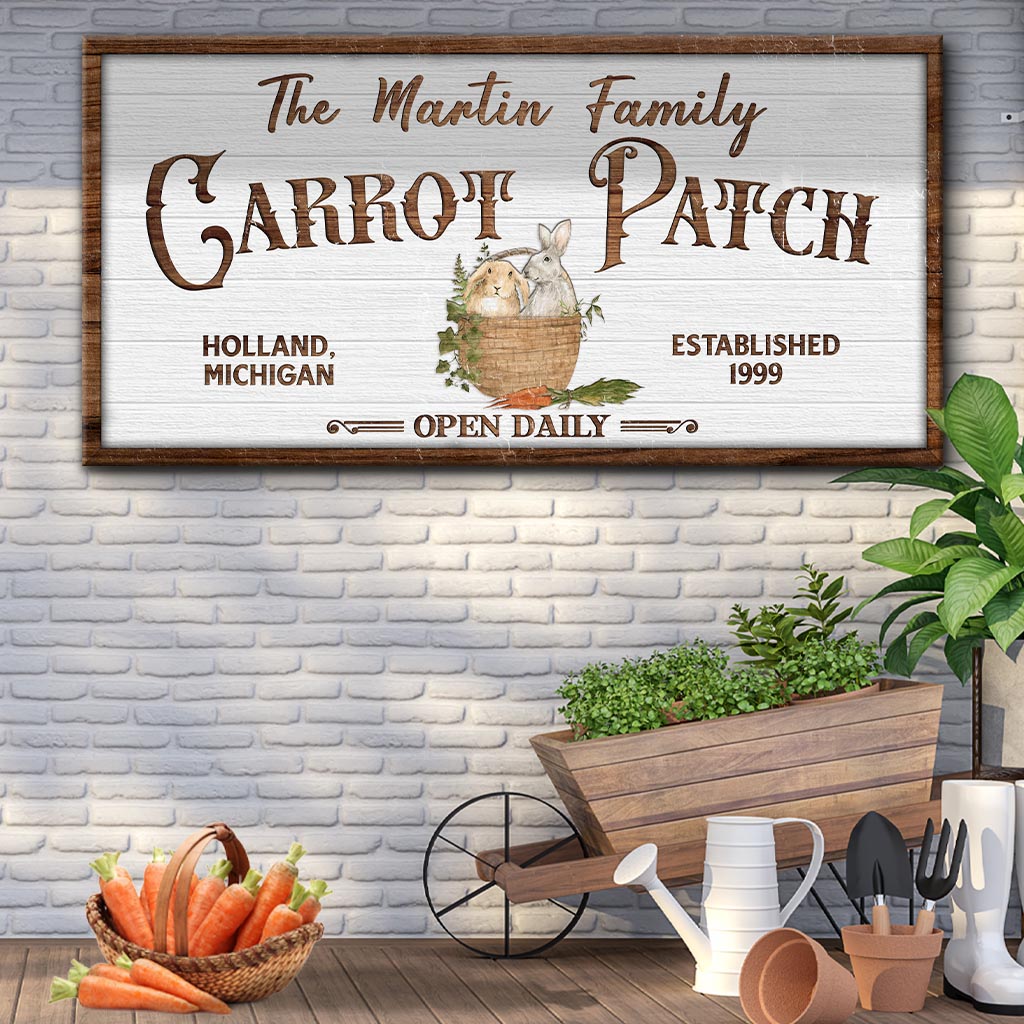 Carrot Patch Easter Sign III canvas wall art with basket bunny motif and rustic wooden frame on Tampa Home & Garden Store